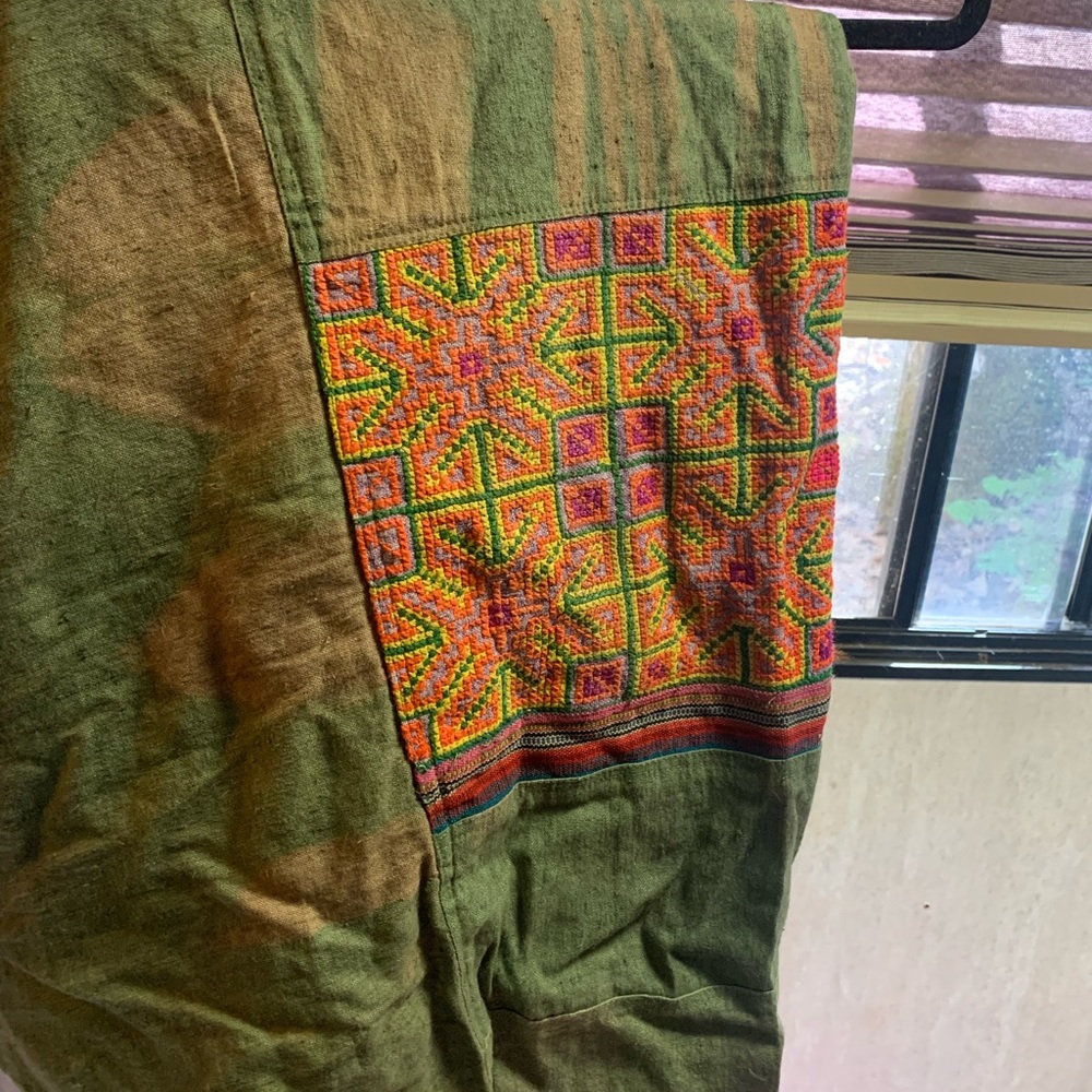 Authentic hemp Thai hill tribe hand embroidered harem pants.